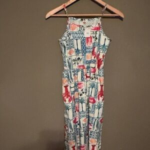 Summer Tile-Print Spaghetti Strap Dress in Red & Blue